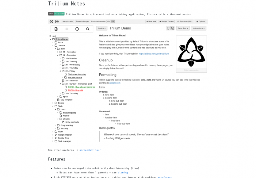 Trilium-notes: Un outil de prise de notes avec système de hiérarchisation basé sur Electron
