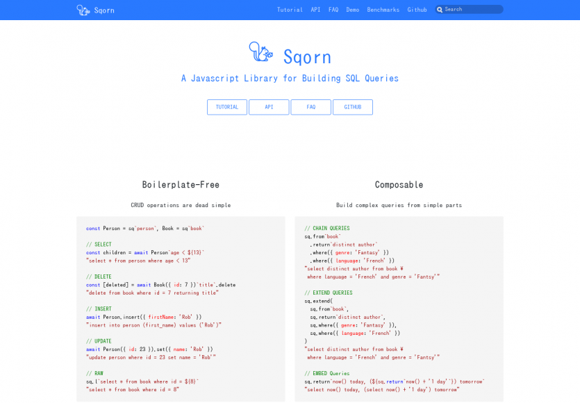 Sqorn: Une lib Javascript permettant de construire des requêtes SQL efficacement