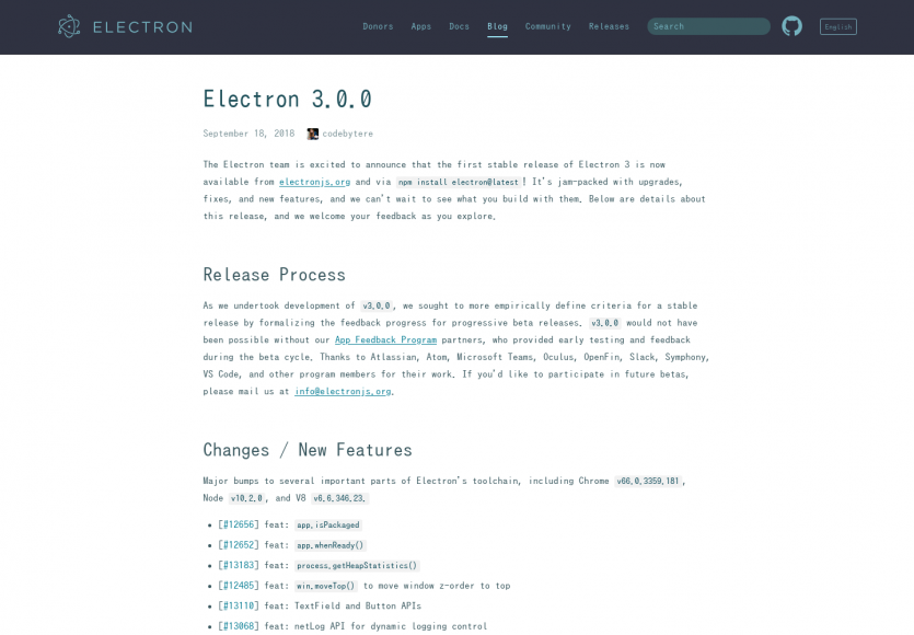 Electron disponible en version 3.0
