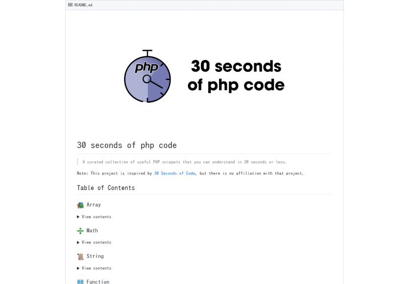 30 secondes de code PHP: Des snippets PHP intéressants sur différents usages