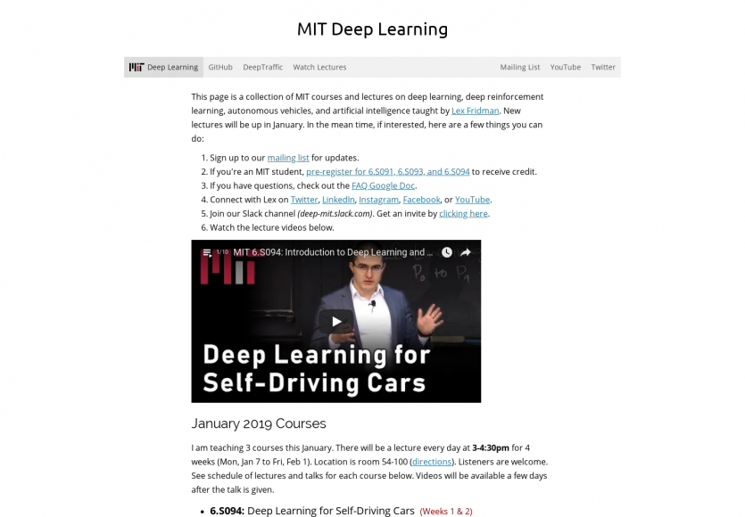 Les cours sur le Deep Learning par le MIT disponibles en ligne