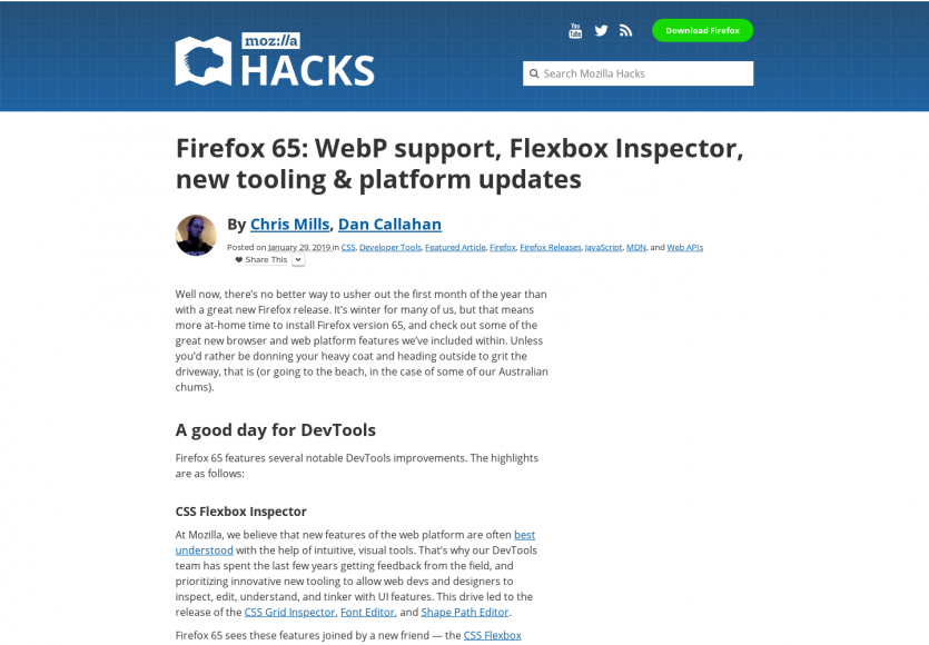 Firefox 65 : dernières nouveautés dont la prise en charge du format d'images WebP