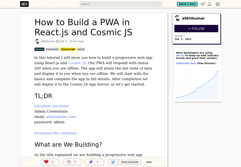 Créer une PWA avec React.js et Cosmic.js