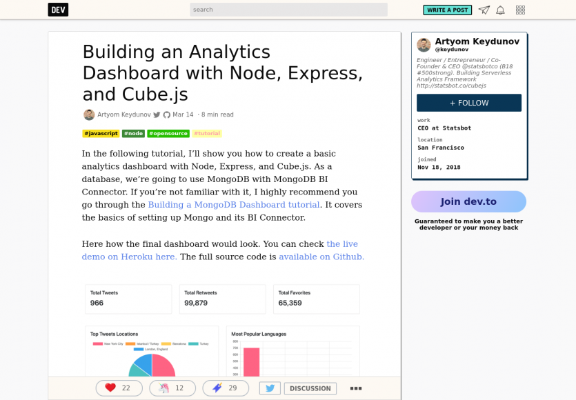 Développer un dashboard d'Analytics avec Node, Express et Cube.js