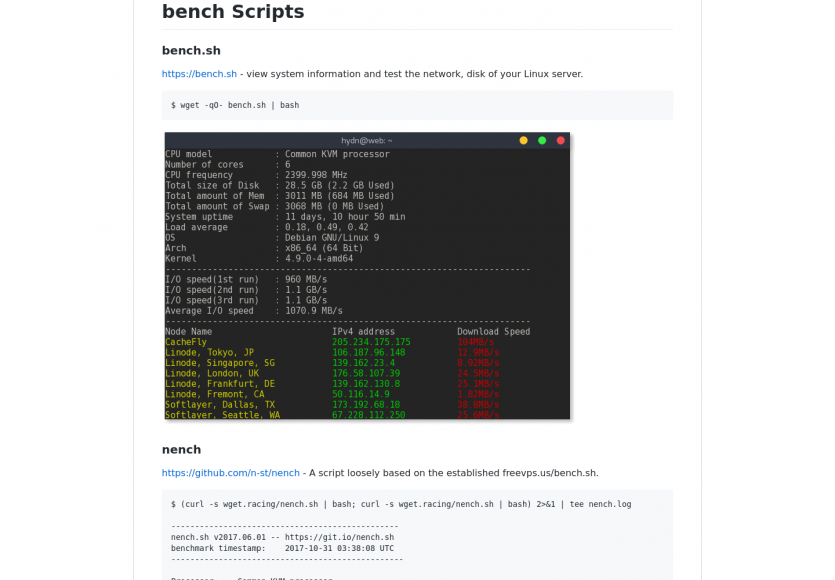 Une collection de script de benchmark de serveurs Linux
