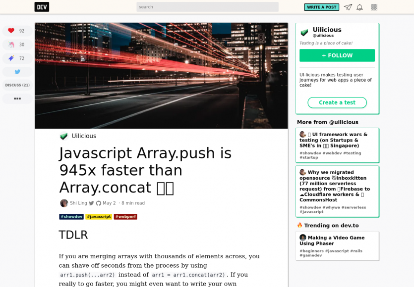 Array.push vs Array.concat en Javascript, un benchmark complet