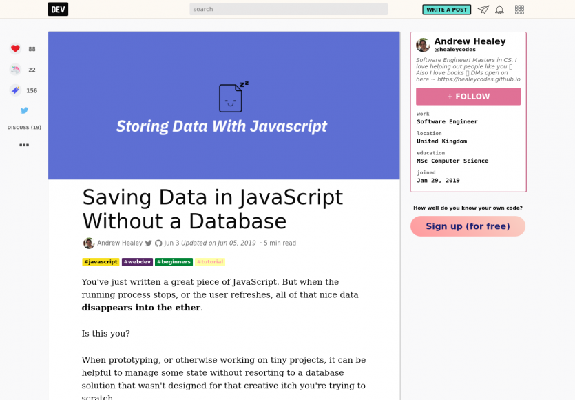 Sauvegarder des données en Javascript sans base de données