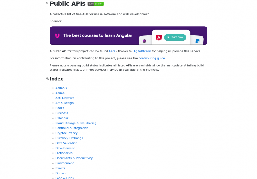Public APIs : une collection d'APIs publiques et gratuites pour vos projets
