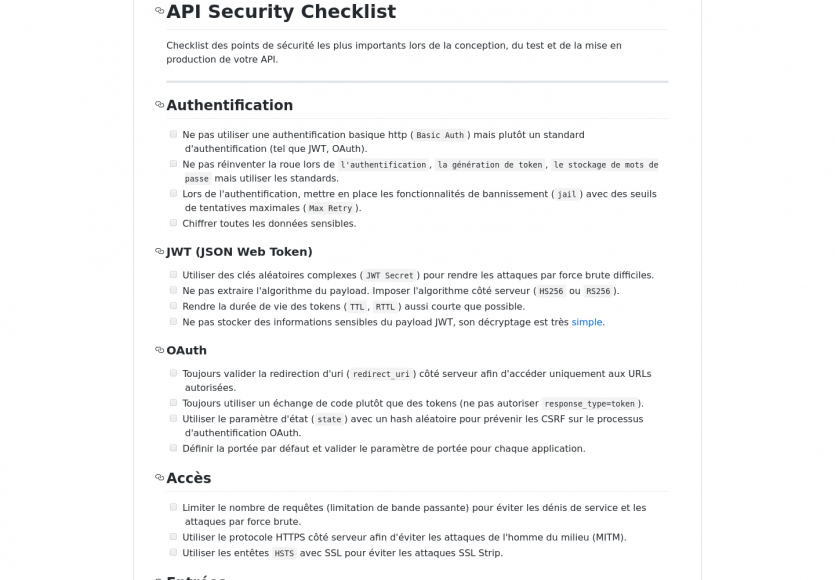 Une checklist de sécurité à suivre pour vos API