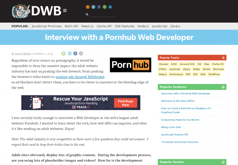 Interview d'un développeur web chez Pornhub