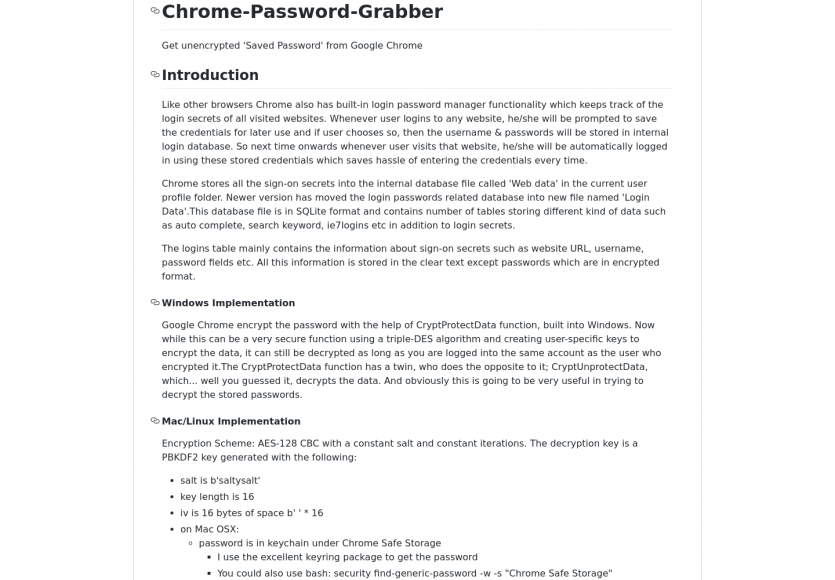 Chrome-Password-Grabber: récupérez les mots de passes décryptés stockés dans Chrome