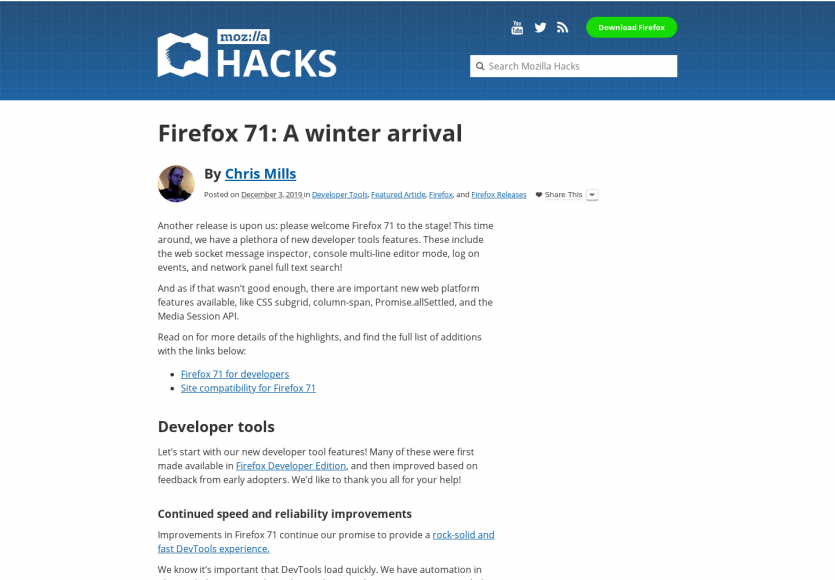 Firefox 71 : les nouveautés Developer Tools, CSS et Javascript du navigateur