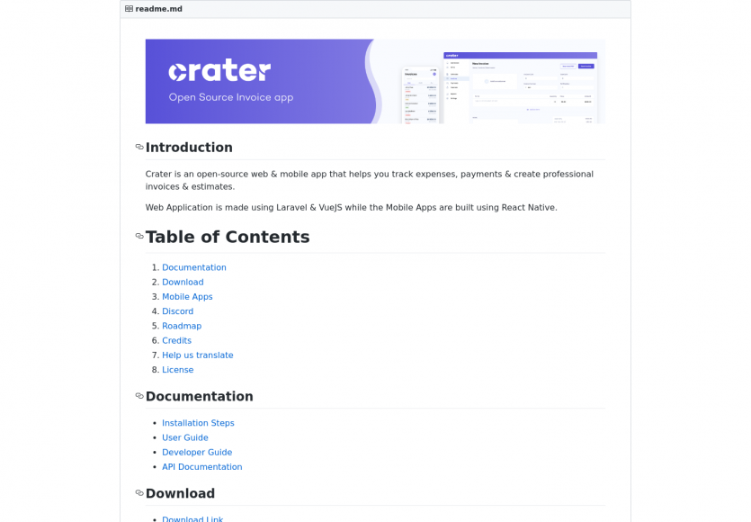 Crater : une app opensource Laravel et VueJs pour gérer dépenses, factures, devis...