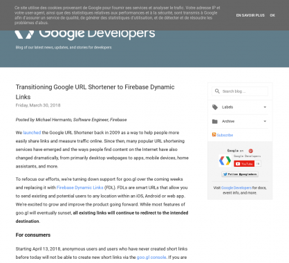 Fin du raccourcisseur d'url de Google au profit de Firebase Dynamic Links (FBL)