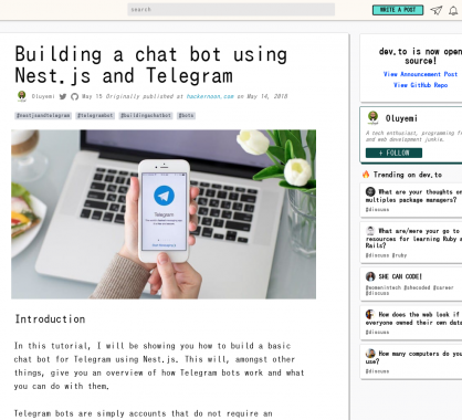 Un tutoriel pour créer un chat bot avec Telegram et Nest.js