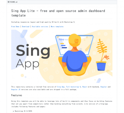 Sing App Lite: Un template d'admin bootstrap 4 gratuit
