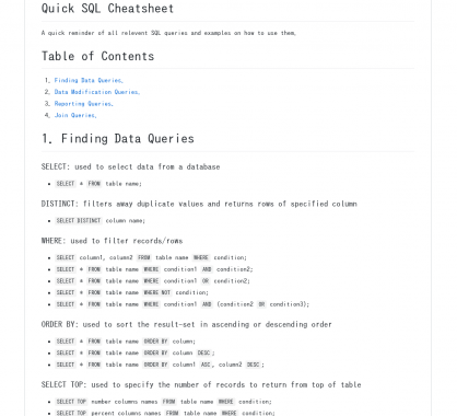 Quick SQL Cheatsheet : récap des différentes fonctions SQL et formulation de requêtes