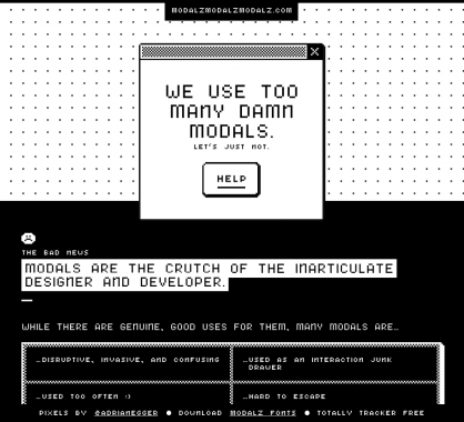 Modalz: Un site contre l'utilisation des modal sur vos pages web et proposant des solutions alternatives