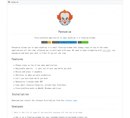 Pennywise : Une app cross-OS permettant d'ouvrir n'importe quel fichier dans une fenêtre flottante