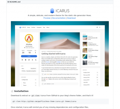 Icarus : Un thème simple et moderne pour le générateur de sites statiques Hexo 