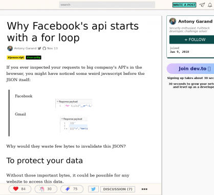 Pourquoi l'API Facebook démarre par une boucle for ?