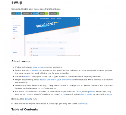 Swup : une bibliothèque Javascript pour faciliter la mise en place de transitions entre pages