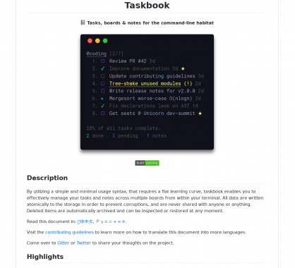 Taskbook : votre todo list interactive embarquée dans votre terminal 