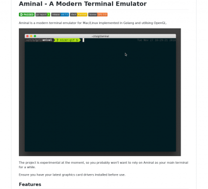 Aminal: un terminal moderne pour Mac et Linux, développé en Go et utilisant du WebGL