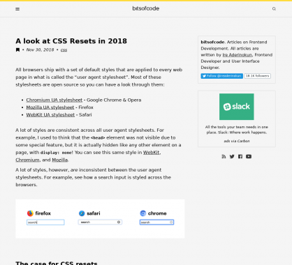 Focus sur les resets CSS en 2018 