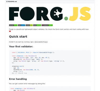 Forg.js - une lib Javascript permettant la validation d'objets facilement