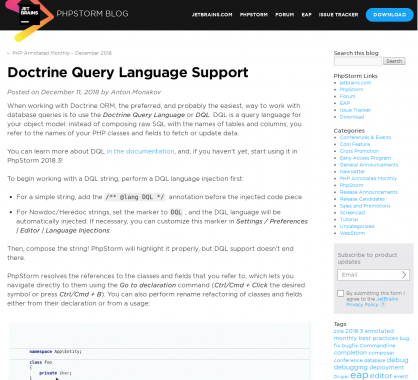 Le support du DQL (Doctrine Query Language) dans phpStorm