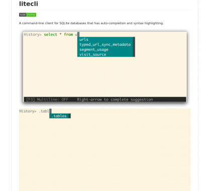 Litecli : un CLI pour manipuler vos bases SQLite avec autocomplétion et coloration syntaxique