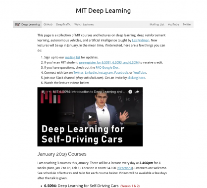 Les cours sur le Deep Learning par le MIT disponibles en ligne