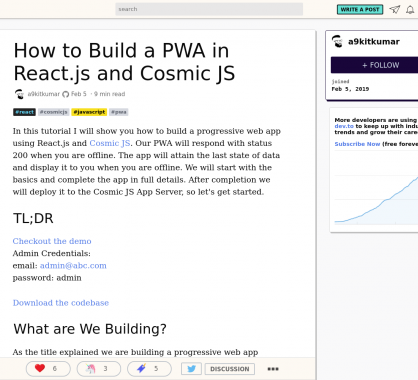 Créer une PWA avec React.js et Cosmic.js