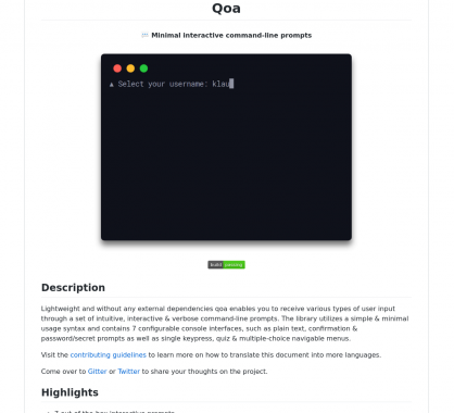 Qoa : des prompts interactifs pour vos app en console