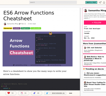 Une cheatsheet sur l'utilisation des flèches en ES6