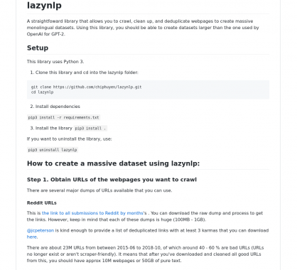 lazynlp: un outil permettant de crawler facilement des pages, puis les dédupliquer et cleaner le code