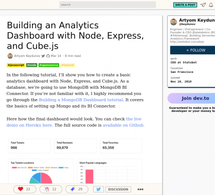 Développer un dashboard d'Analytics avec Node, Express et Cube.js