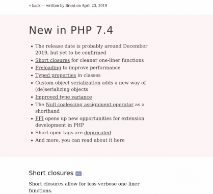 Les dernières fonctionnalités implémentées dans PHP 7.4