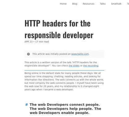 Headers HTTP pour le développeur responsable