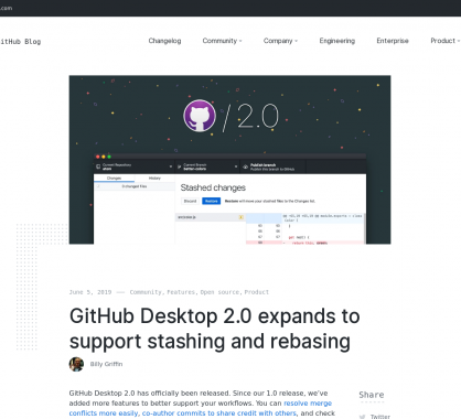 Une nouvelle version desktop pour Github avec les fonctions de rebase et stash