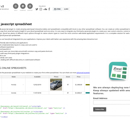 jExcel: créez des feuilles Excel en javascript pour vos pages web et app