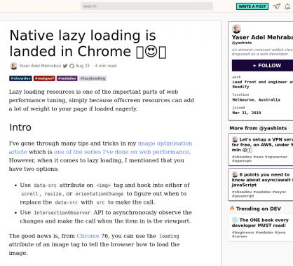 Le lazy loading natif des images disponible dans Chrome 76