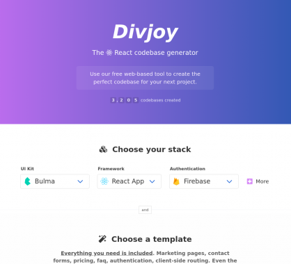 Divjoy: un générateur de squelette d'application web paramétrable
