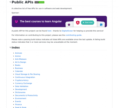 Public APIs : une collection d'APIs publiques et gratuites pour vos projets