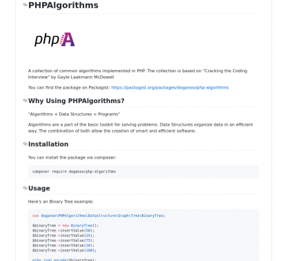 PHPAlgorithms: une collection d'algorithmes classiques implémentés en PHP