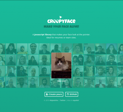Creepyface: une lib javascript qui anime des visages pour qu'ils suivent le pointeur de votre souris