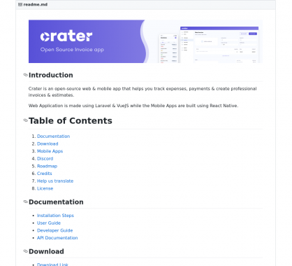 Crater : une app opensource Laravel et VueJs pour gérer dépenses, factures, devis...