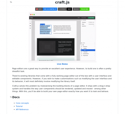 Craft.js - Un éditeur de page web visuel live en React.js