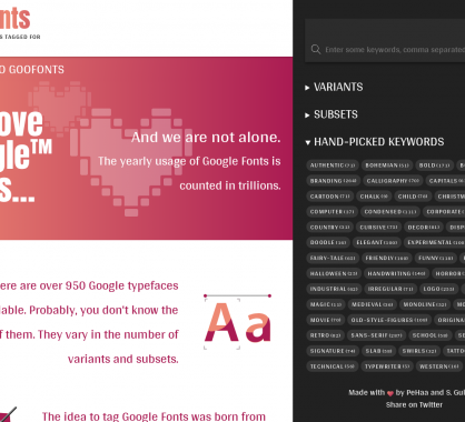 GooFonts : les Google Fonts tagguées pour trouver plus facilement la typo idéale pour son site
